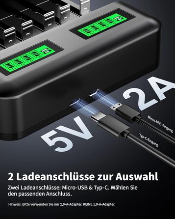 Зарядний пристрій EBL для акумуляторів AA AAA C D NI-MH, Type-C, LCD дисплей, швидка зарядка