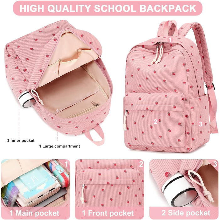 Шкільний рюкзак LOIDOU для дівчаток та хлопчиків-підлітків. Легкий, водонепроникний, з дизайном у вигляді сітки. Колір: коричнево-білий (клубнично-рожевий)