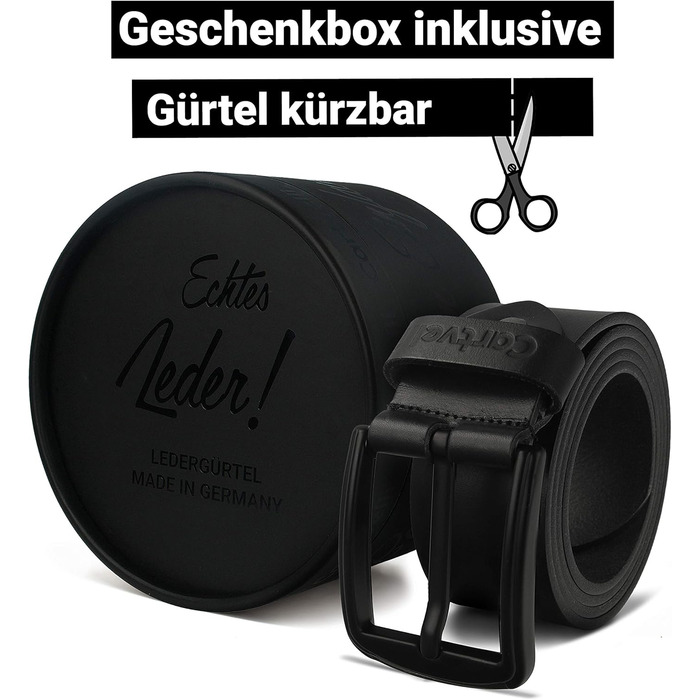 Чоловічий шкіряний ремінь чорного кольору 40 мм, Made in Germany, подарункова коробка, чорна пряжка, матеріал - шкіра, ширина 40 мм, розмір 110