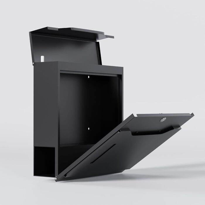 Поштовий ящик преміум класу з газетницею та оглядовим вікном, антрацит - персоналізований з іменем родини, настінний поштовий ящик