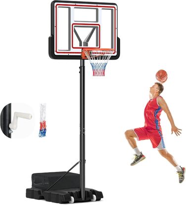 COSTWAY Adjustable Height Basketball Hoop System - Outdoor Mobile Basketball Stand with Wheels & Weight Bag (225-305cm)