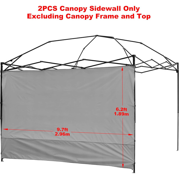 2 Baldachin Side Walls, Tent Side Wall for 3x3m Pop-Up Baldachin, Waterproof with Silver Coating for 3M Straight Leg, Outdoor Pavilions, Instant Awnings, only white side wall (Grey)