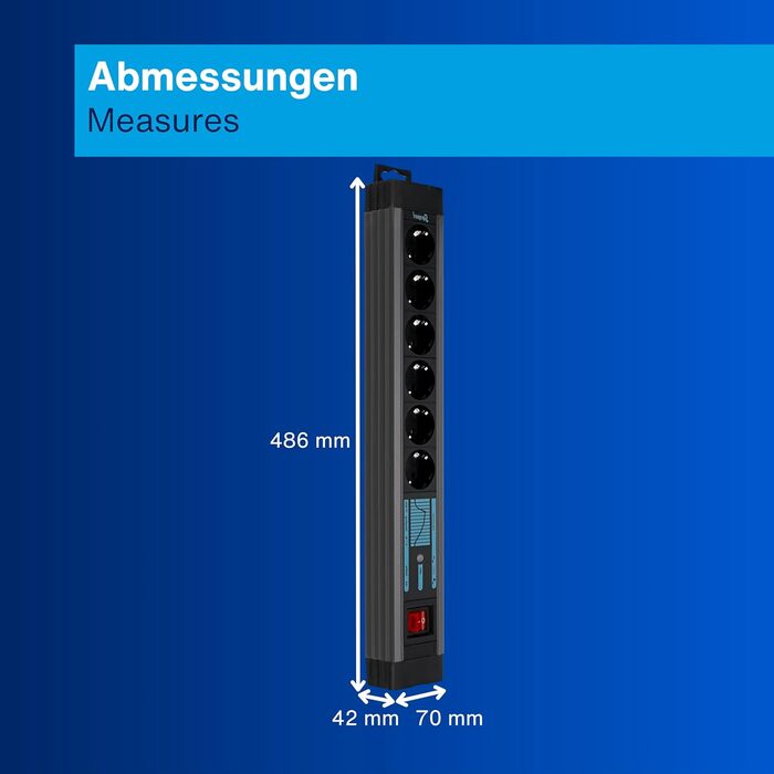 Мережевий фільтр REV SupraGuard 6-фазний з вимикачем, 2.5м, захист від перенапруги, чорний