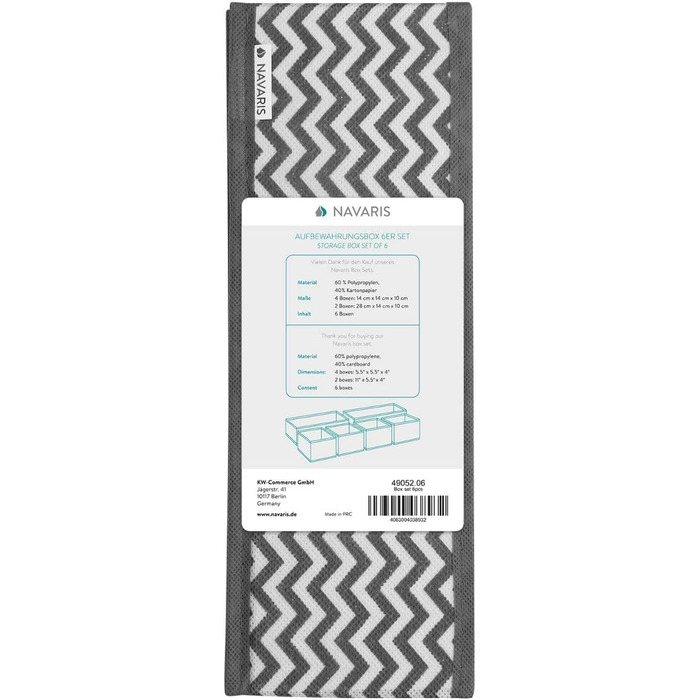 Navaris Storage Boxes Organizer Organization System Fabric Boxes - 12 Pieces in Various Sizes - for Wardrobe and Drawers - Foldable (Gray - White)