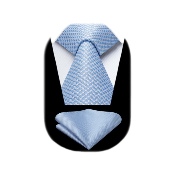 Краватки для чоловіків HISDERN: святкові краватки з кишеньковим хустинкою, класичний візерунок, в клітинку, для весілля та ділових зустрічей, блакитний колір