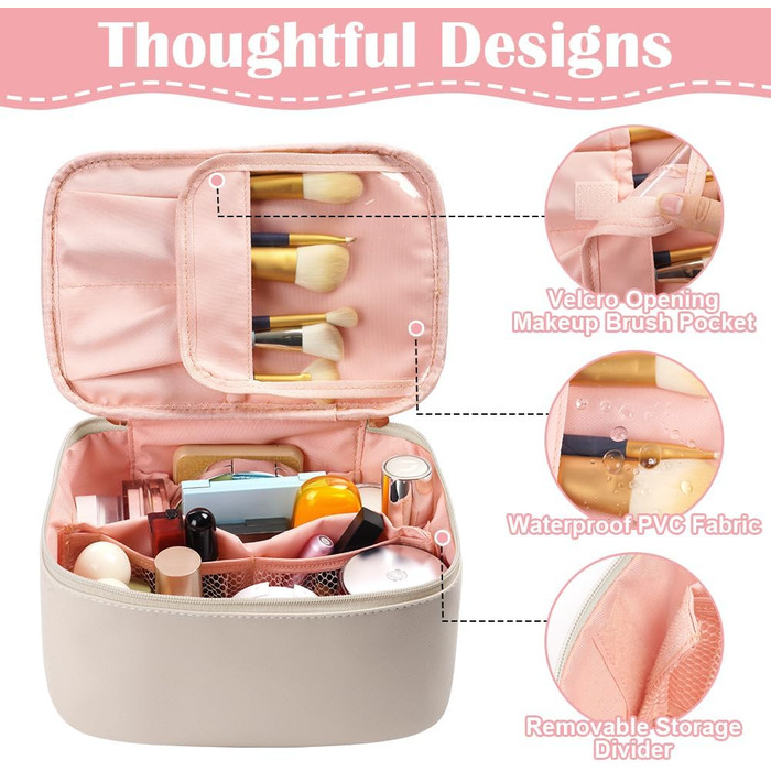 Велика косметичка для жінок, дорожня косметичка з відділеннями, шкіряна, чорна. Водостійка косметичка для макіяжу та аксесуарів.