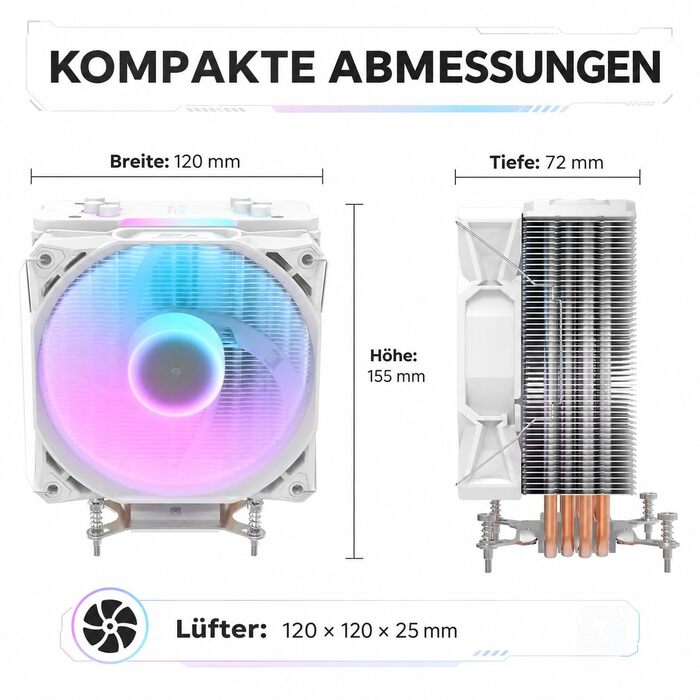 Кулер для процесора darkFlash Z4Pro Mist, 120 мм, TDP 200W, 4 теплові трубки, ARGB PWM, білий (Intel LGA115x/12xx/17xx, AMD AM4/AM5)