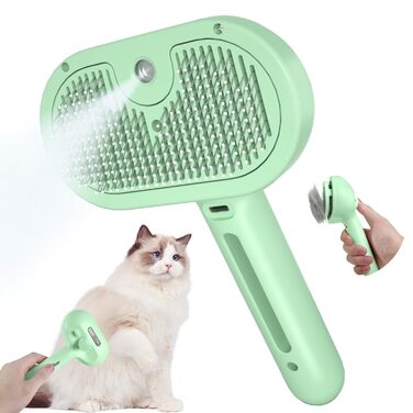 Щітка для котів і собак з парою, щітка для видалення шерсті, гребінець для котів з довгим хутром, білий (зелений)