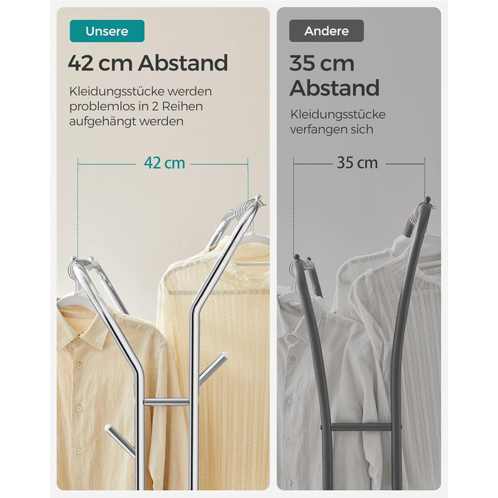 Стійка для одягу SONGMICS на колесах, 2 перекладини, срібна, до 100 кг, 103,5 см