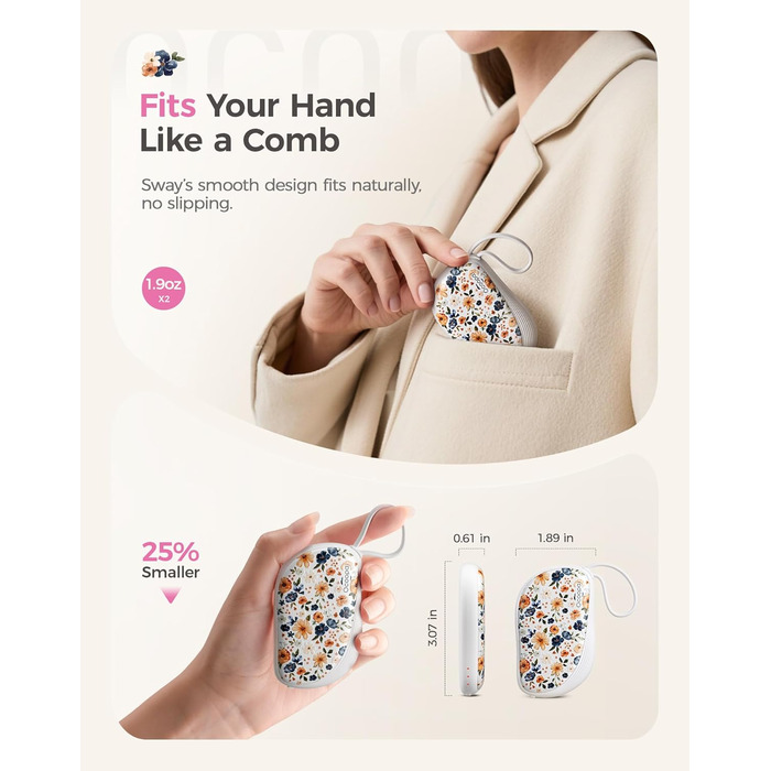 Електричні грілки для рук Ocoopa 2 шт., багаторазові 4000mAh, подарунок на Новий Рік для жінок, тонкі 1.5 см, підходять у рукавички та сумки, зимова необхідність, лімітована серія Ocoopa x Wiesengeflüster