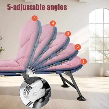 Розкладне ліжко-крісло для кемпінгу з матрацом, регульована спинка, 65x190x30 см, 1-місне, рожевий (2 шт.)