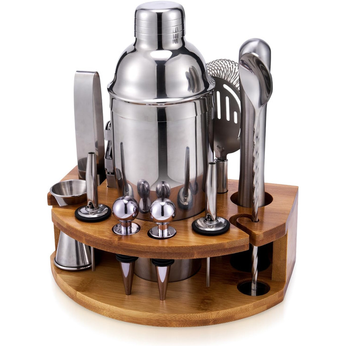 Набір шейкер для коктейлів Barkeeper Set з підставкою, нержавіюча сталь, професійний барний інвентар (срібний)