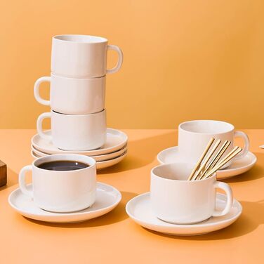 Набір кавових чашок і блюдець Porzellan (4 шт.), з золотою ложкою, 220 мл, кераміка. Чашки капучино для чаю, еспресо (білий)