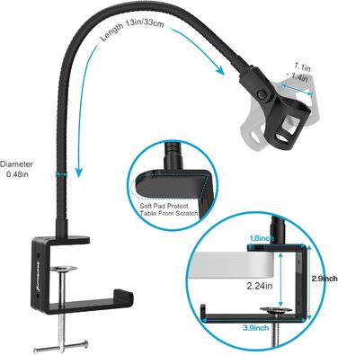 Кріплення для мікрофону Zealsound: регульований штатив-ластик з кріпленням, адаптер 3/8' - 5/8', міцна клямка для столу, сумісний з Blue Snowball, Ice, Spark, SoloCast, 13 дюймів