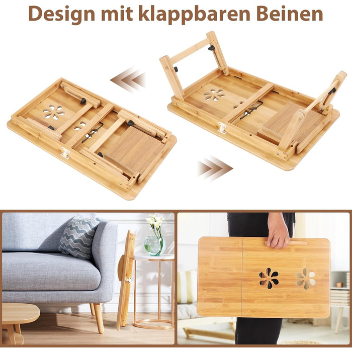 Столик для ноутбука 50x30 см з бамбука з ящиком та вентиляційними отворами | Столик для ліжка, колін