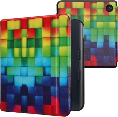 Чохол-книжка kwmobile для Kobo Libra Colour/Tolino Vision Color - яскравий чохол для eReader (кольорові кубики, зелено-блакитний)