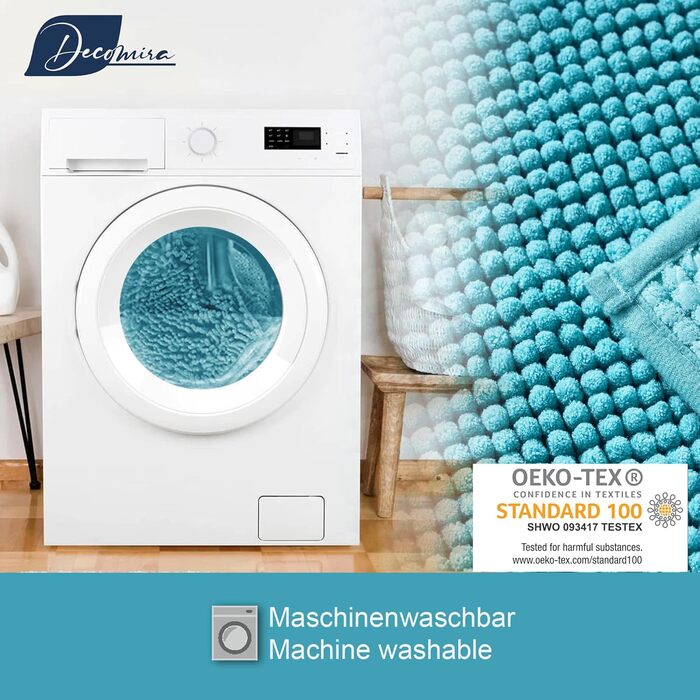 Килимок для ванної кімнати Decomira | Нековзкий | Набір | Килимок для ванни, килимок перед ванною | З м'якої тканини Chenille | 40x60 см (Турквіс, 50 x 80 см (2 шт))