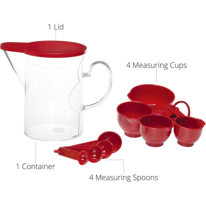 Supreme Housewares Measuring Cups and Spoons, 10-Piece Set, Plastic, Multi-Purpose Kitchen Utensils, Cooking and Baking Tools, BPA-Free, Dishwasher Safe for Liquids and Dry Ingredients (red)
