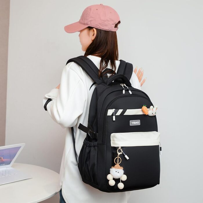 Шкільний рюкзак для дівчинки-підлітка 2025, рюкзак для школи/гімназії, рюкзак Kawaii для старшої школи з відділенням для 15.6' ноутбука, повсякденна шкільна сумка для подорожей, 22L, чорний