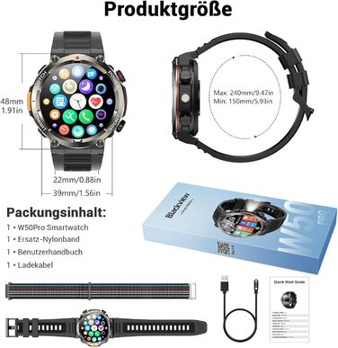 Смарт-годинник Blackview IP68: Компас, 100 днів автономії, Bluetooth-дзвінки, моніторинг серця та сну, 100+ режимів спорту, сумісний з Android/iOS, чорний