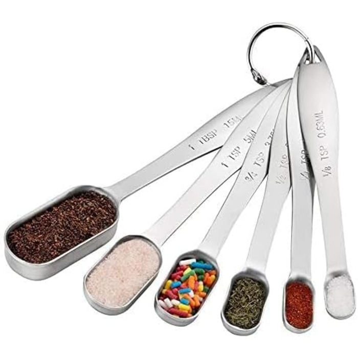 Shovel spoon set, 6-piece, stainless steel measuring spoons, slim measuring teaspoon set, measuring cups, for dry and liquid ingredients, spices, sugar, coffee, kitchen scale, kitchen.