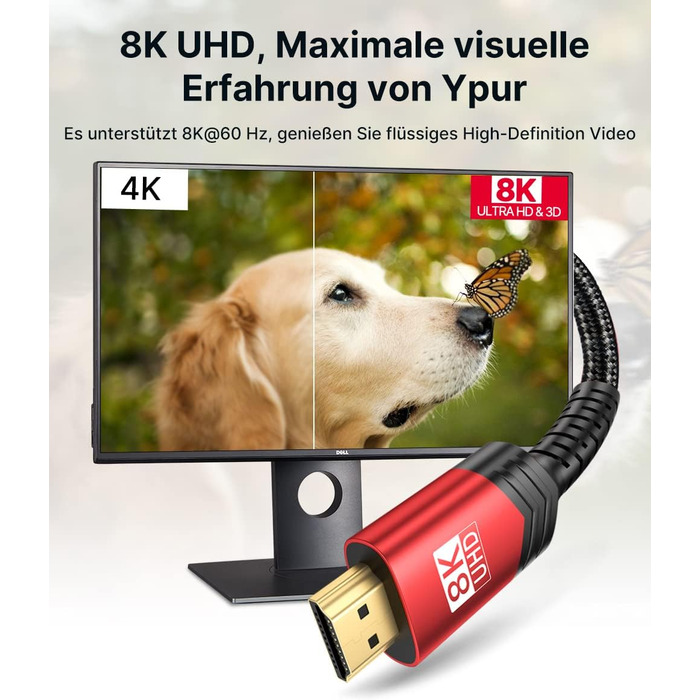 Кабель HDMI JSAUX 8K 3 метри (2 шт.) | 48Gbps, 8K@60Hz, 4K@120Hz, HDR10+, eARC, HDCP 2.2/2.3, Dolby Vision, сумісний з PS5, PS4, UHD TV, монітором - Червоний