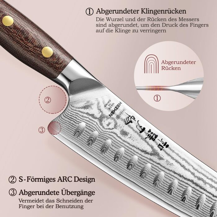 HEZHEN 21см ніж шеф-кухаря з дамаської сталі, 67 шарів, професійний кухонний ніж з дерев'яною піхвою, Full Tang ручка з Micarta