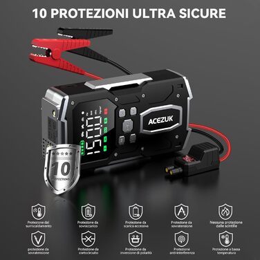 Портативний пусковий пристрій для автомобіля з повітряним компресором 8000A/150PSI (12V, для бензинових та дизельних двигунів) з LCD-дисплеєм M03