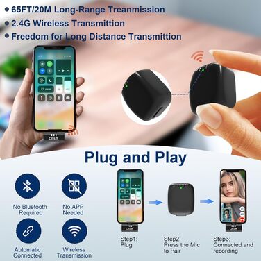 Беспроводной петличный микрофон OSA для iPhone & iPad с шумоподавлением, Lightning, Plug & Play, для интервью, видеоблогинга, YouTube