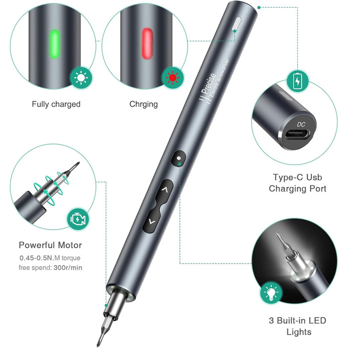Електричний набір викруток ORIA, 51 в 1: міні-шуруповерт з 48 свердлами S2, набір для ювелірів, акумуляторний, USB, магнітний, 3 рівня моменту для телефону, годинника, камери