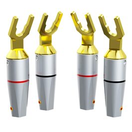 Комплект позолочених роз'ємів-лопаток для акустичних кабелів Monosaudio SY1508G (8 шт), чиста мідь, для кабелів 8-20AWG до 4мм, для підсилювачів та колонок