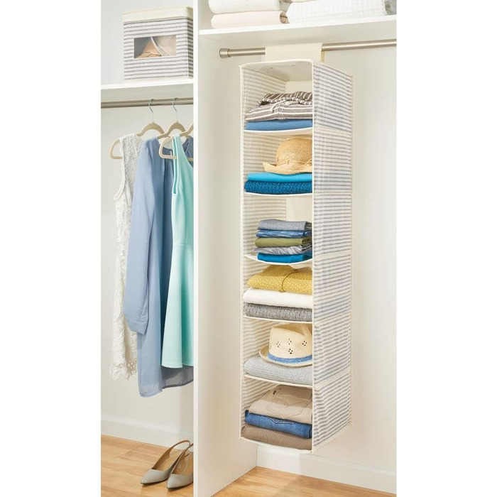 Тканинний підвісний шафа mDesign – 6 полиць – сірий та чорний колір, ідеально для одягу, ременів, клатчів