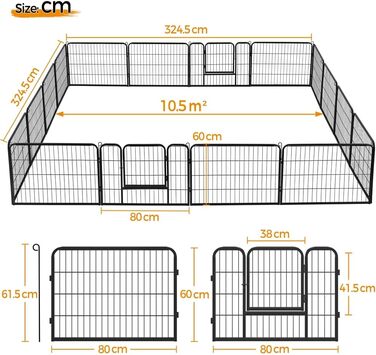 Вольєр для цуценят Yaheetech на 16 панелей, 80x60 см, чорний