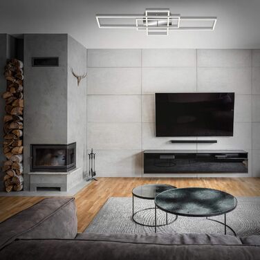 BRILONER - LED Ceiling Lamp with Remote Control, Dimmable, Adjustable from Warm White to Neutral White, Lamp, LED Ceiling Light, Living Room Lamp, Bedroom Lamp, Kitchen Lamp, 104x42x10 cm, Chrome-Aluminum