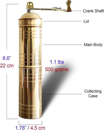 Traditional Turkish manual coffee grinder, brass coffee grinder, kitchen decoration, qualification, adjustable grinding burr, manual coffee grinder with handle