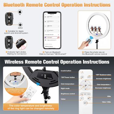 Кільцеве світло 22 дюйма з штативом 175 см, LED дисплей, 2 USB порти, регульована яскравість, для фото та відео, TikTok, макіяж, тату, б'юті-блогер, стиліст, барбер, фотограф, чорний