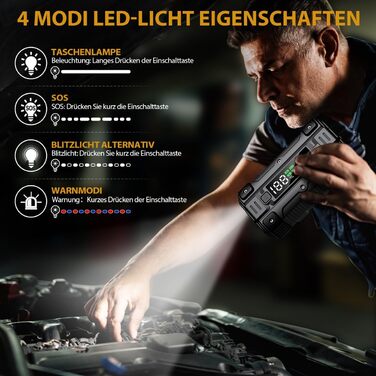 Powerbank для пуску двигуна BRPOM 6000A 12V: для авто, мото, газонокосарок. LED-ліхтар, великий екран, бустер для акумулятора