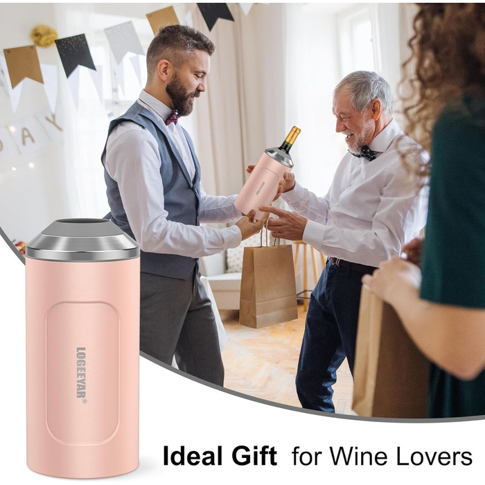 Охолоджувач для вина з кришкою, 750 мл, для пляшок вина, шампанського, з подвійними стінками, з нержавіючої сталі, портативний, для відпочинку на природі, подарунок для поціновувачів вина, рожевий