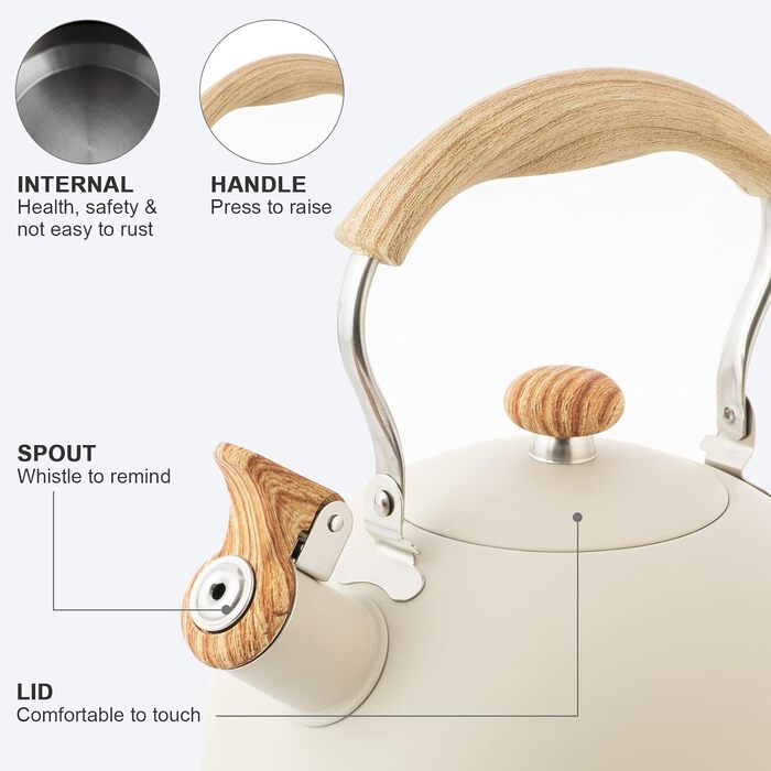 Чайник для заварювання чаю 2,5 л з імітацією текстури дерева, нейлоновим ручками, капсульним дном, білий