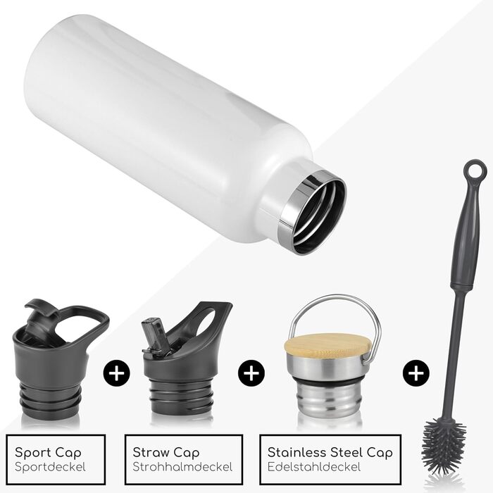 Фляга Milu з нержавіючої сталі 350мл, 500мл, 750мл, 1000мл (+3 кришки) Термос з трубочкою, ізольована пляшка для води для дітей та дорослих, для подорожей, не протікає (Оливковий, 350мл) Оливковий (500 мл, Білий)