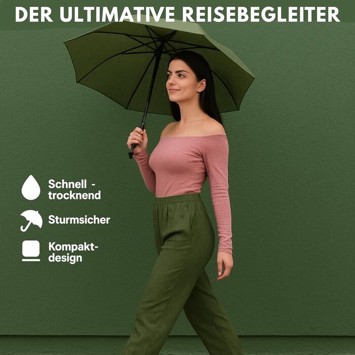 Стійкий до вітру парасолька Rainroyal Drytogo Зелений, Ø100 см: компактний, автоматичний, для жінок та чоловіків