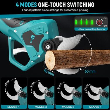 Акумуляторний секатор професійний для Makita 18В, LCD дисплей, діаметр різу до 40 мм, для гілок, кущів і стовбурів (без акумулятора)