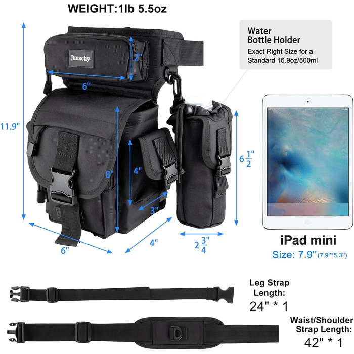 Тактична набедрена сумка Jueachy, водонепроникна, для мотоциклів, риболовлі, кемпінгу, чорна
