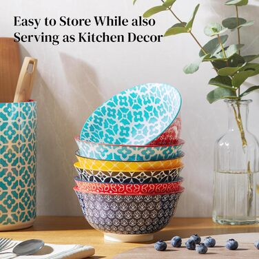 Набір мисок DOWAN 6 шт., 680 мл, для мюслі, супу, салату, сніданку, обіду, святковий набір, квітковий дизайн