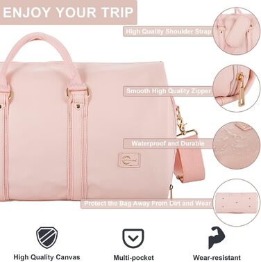 Seyfocnia Convertible Garment Bag for Women, Leather Garment Bags for Travel with Shoe Bag, 2-in-1 Hanging Travel Bags (Pink)