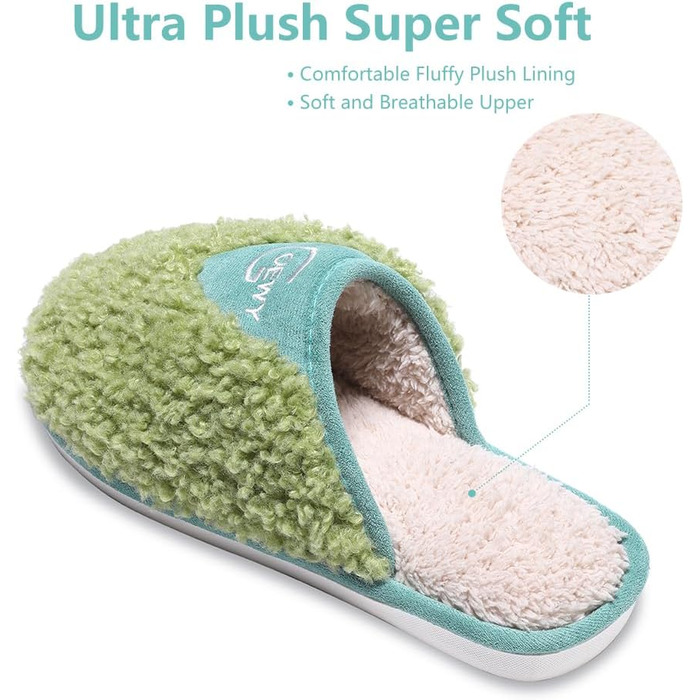 Тапочки зимові жіночі та чоловічі, плюшеві, теплі, м'які, зручні, з пам'яттю форми, антиковзаючі, зелені (37.5/38.5 EU)