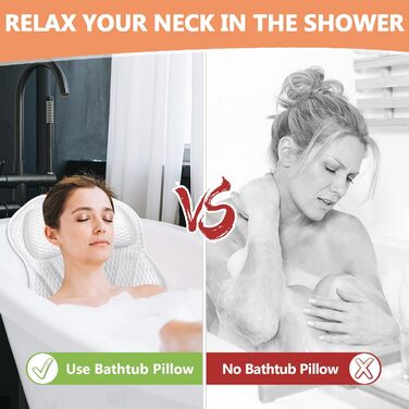 Подушка для ванни з підтримкою шиї та спини, 4D Air Mesh, 6 присосок, 43.5x43см (біла)