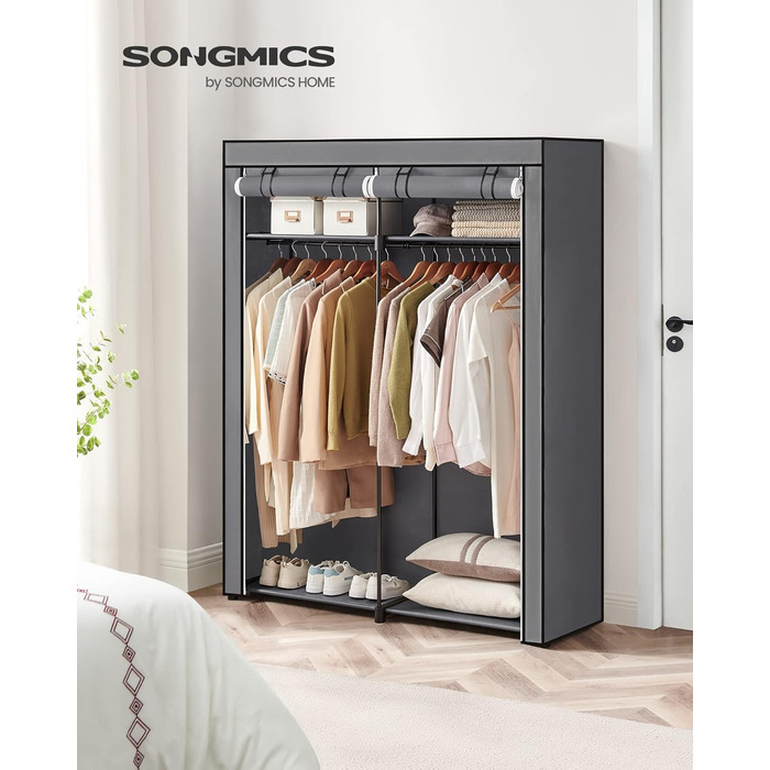 SONGMICS Storage Cabinet, Portable, with Hanging Rod, Foldable, Wardrobe, Bedroom, Office, 140 x 43 x 174 cm, Grey RYG02GY