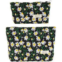 Органайзер для косметики 2 шт. для подорожей, чорний з ромашками (Daisy)