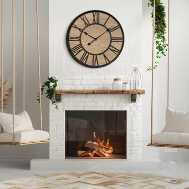 Large Wall Clock Without Ticking, 50 cm / Silent Wood Vintage Wall Clock Retro Battery Powered Modern For Living Room Bedroom, Kitchen, Farmhouse, Office Decoration (14 inch, Antique Bronze Metal - Roman Numerals)